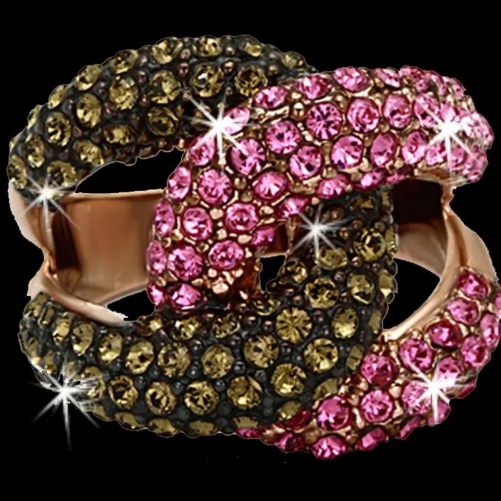 Fuchsia Pink Olive SWIRL Crystal Pave Set CZ Statement Rose Gold cocktail Ring